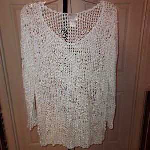 Spiegel Beautiful Crochet Long Sleeve Ivory Beach Cover Up Size S